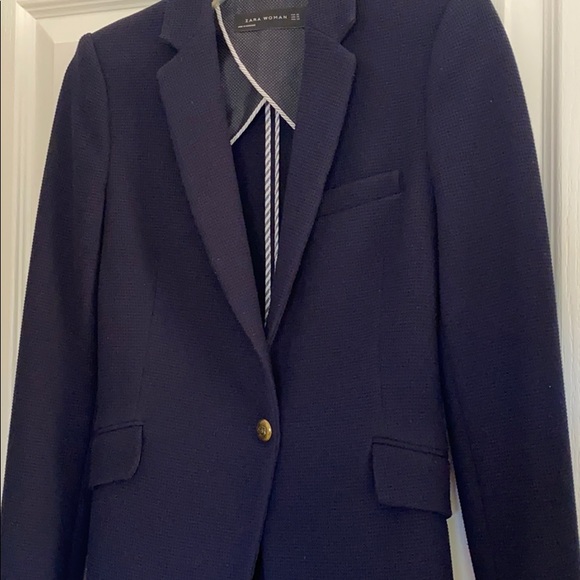 Zara Textured Navy Blazer - Picture 2 of 11